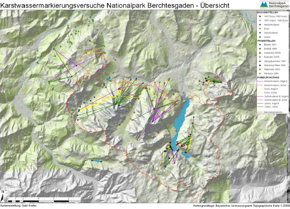 Karte - Karstwassermarkierungsversuche - Übersicht