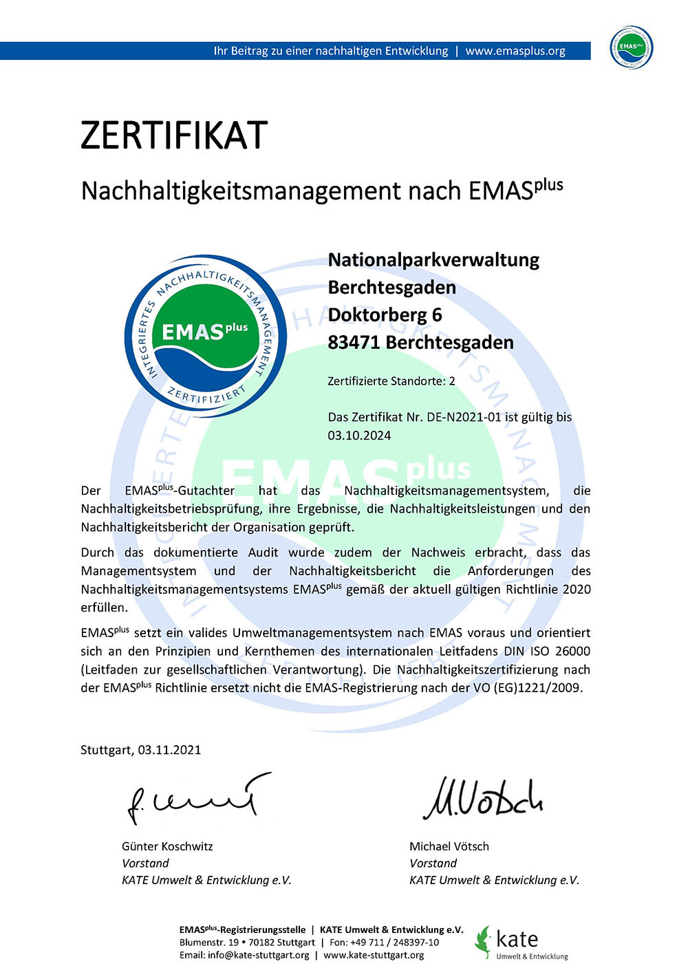 CERTIFICATE - Sustainability management according to EMASplus