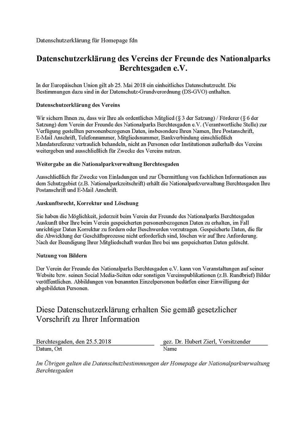 Datenschutz - Verein der Freunde des Nationalparks e.V.