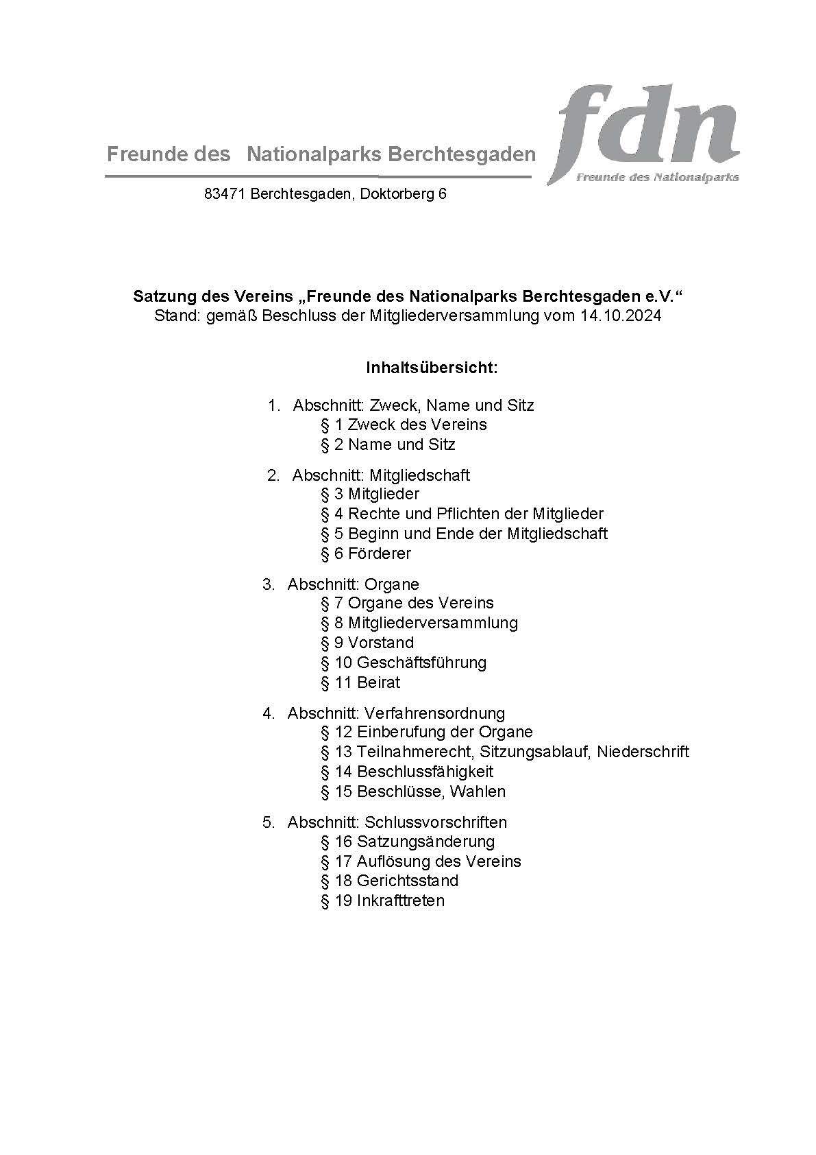 Satzung - Freunde des Nationalparks e.V.